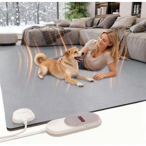 Heated Floor Mats, Electric Heated Rug Mat, Radiant Floor Heater,PU Surface, Non-Slip, Easy to Clean,6 Temp Levels w/Timer, Electric Floor Mat-110V(23.6x74.8in)