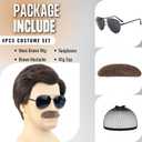Short Brown Men Wig with Msutache and Sunglasses for 70s 80s Costume Cosplay Halloween Party