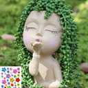 Cute Head Planter Pot/Face Planters for Indoor Plants,with Drainage Hole,Girl Face Flower Pot Lady Head Planters for Indoor Outdoor Plants,Cute Resin Succulent Planter (Khaki) (Kiss, Khaki-kiss)