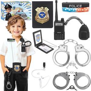 Police Toys, Police Pretend Play Toys for Kids Boys and Girls, Role Play Set with Police Accessories, Handcuffs, Warning Light, Police Badge, Birthday Halloween