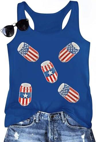 OCURHU Fourth of July Tank Top Women Patriotic American Flag Sleeveless Camis Shirt Novelty Graphic Muscle Vest Tops Blue, Medium