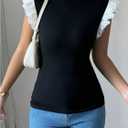Women's Color Block Ruffle Sleeveless Tank Top Mock Neck Slim Fit Summer Shirt Gong Out Tops (S)