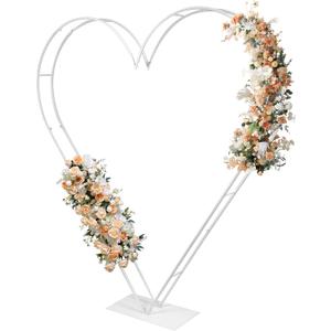 7FT Metal Heart Arch Double Heart Shaped Balloon Stand Wedding Arch for Proposal Ceremony Valentine's Day Birthday Party Baby Shower Decoration (White)