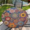 Round Tablecloth with Elastic Edge, 36-60Inch Waterproof Table Cloth for Dinner, Outdoor, Picnic, 36inch, Colorful Mandala