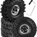 1.0 Beadlock Wheels and Tires for RC Crawler Car 1/18 TRX4M,1/24 SCX24,RC Off Road Buggy Rally Truck Wheels and Tires,RC Aluminium 1.0 in Rims and Rubber Tires w/Sponge, Black
