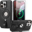 Magnetic Ring Grip Holder for iPhone 16 Pro Case | Protective iPhone 16 Pro Leather Case | Compatible with MagSafe | Built in Kickstand (Black, IP 16 Pro-6.3inch)