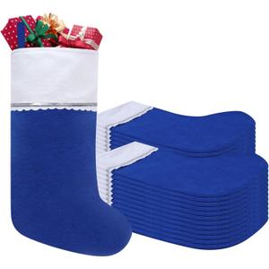 24 Pack Felt Christmas Stockings, 19 Inches Blue and White Christmas Stocking Hanging Ornaments with Silver Trim for Family Christmas Holiday Decorations DIY Craft Large Xmas Stocking