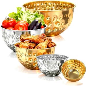 Mixing Bowls Set, 5PCS Stainless Steel Hammered Multicolor Mixing Bowls, Nesting Design Kitchen Bowls, 4.9/4.2/3.2/2.1/1.6QT for Mixing & Serving