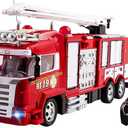 RC Fire Truck Rescue Engine Radio Remote Control w/ Music and Flashing Lights Rechargeable Battery