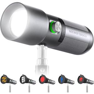 NEEWER Basics RGB Photography Flashlight,4 Colors/20 GOBO Filters/CRI95+/7500mAh,10W 6300K Portable LED Video Spotlight Patterned Ambient Aluminum Sunset Light for Recording Studio Lighting, USB, FL10