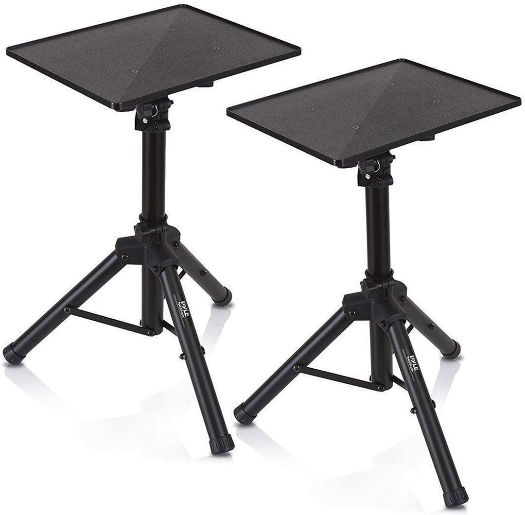 Pyle Laptop Projector Tripod Stand - 2 Pcs Computer, Book, DJ Equipment Holder Mount Height Adjustable Up to 52 Inches w/ 20'' x 16'' Plate Size - Perfect for Stage or Studio Use - Pyle PLPTS4X2