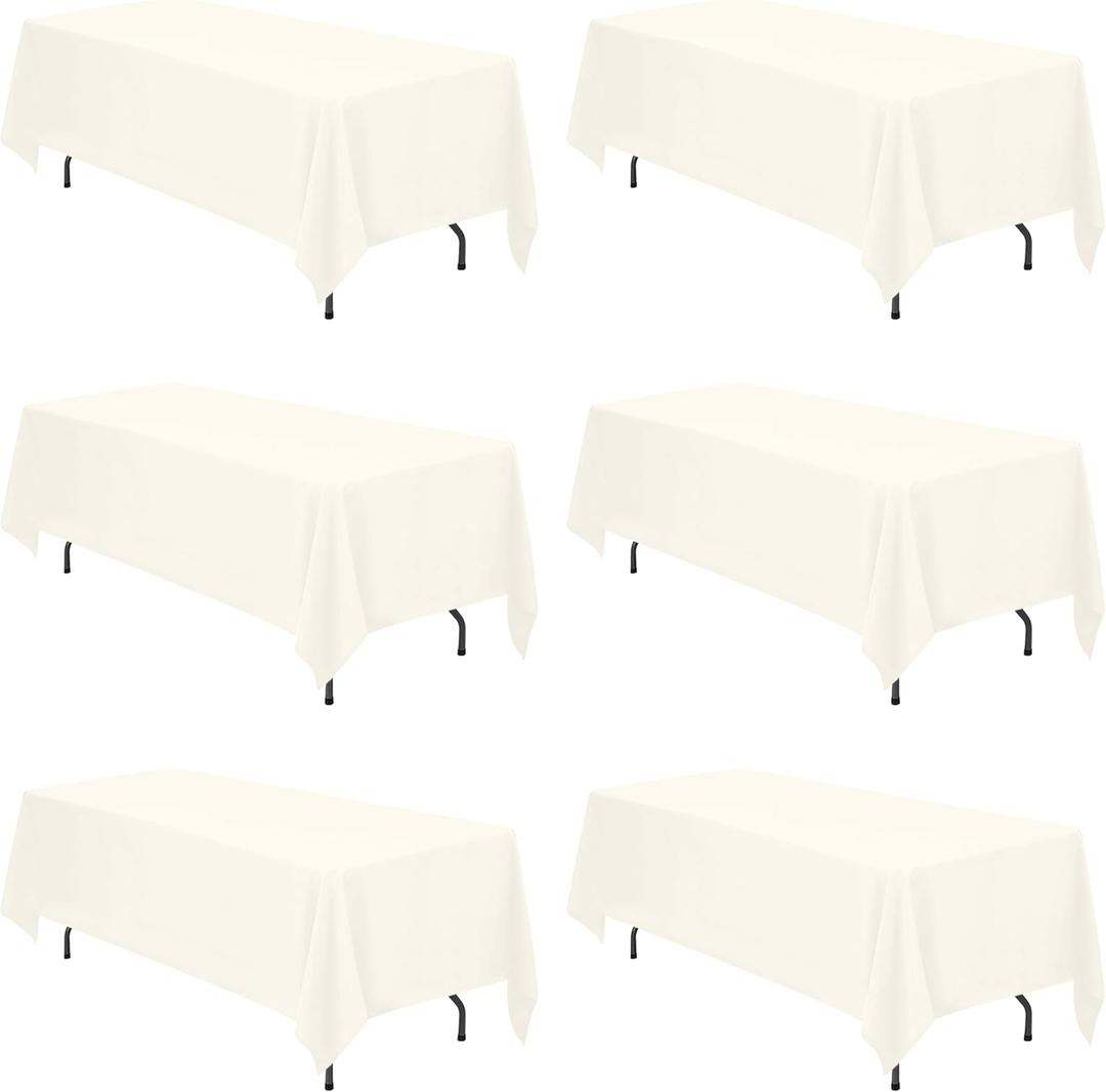 BRILLMAX 6 Pack Ivory Tablecloths 70 x 120 Inch for 6ft & 8ft Rectangle Tables - 150 GSM Polyester Fabric, Universal Fit, Water, Stain & Wrinkle Resistant Cloth Cover for Wedding Reception Banquet