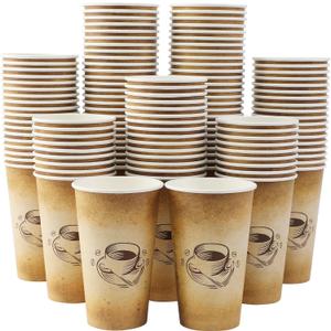 180 Pack 16 oz Disposable Paper Coffee Cups, Hot/Cold Drinking Cups, coffee, Juice, Retro Design, Leak-Proof, Party, Picnic, Events, Travel, Offices, Shops