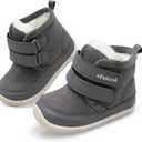 XIHALOOK Toddler Boys Girls Winter Boots Cold Weather Kids Warm Faux Fur Shoes with Two Hook and Loop (6.5-7 Toddler, Dark Grey)
