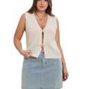 MakeMeChic Women's Plus Size Sweater Vest Knit Tops Starfish V Neck Sleeveless Fall Boho Tops Apricot X-Large (XL)