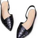 LAICIGO Women's Closed Pointed Toe Flats Slingback Low Heel Slip-on Cutout Animal Print Backless Mules Sandals (Black, 9)