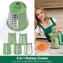 SUSTEAS Rotary Cheese Grater with Handle - Vegetable Shredder with 5 Well-designed Blades & Strong Suction Base,Round Mandoline Slicer & Food Chopper for Kitchen,with Blade Storage Box(Retro Green)
