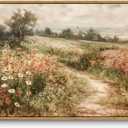 Framed Canvas Wall Art Vintage Decor, Vintage Painting Wall Art Prints, Landscape Wall Art for Living Room Bedroom Home Bathroom Wall Decor (16 x 24 Inch Framed, Wildflower Field)
