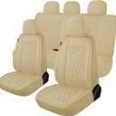 CAROMOP Faux Leather Car Seat Covers Full Set,Luxury and Comfortable Covers for Cars,Split Bench Compatible Car Interior Covers,Universal Fit for Suvs,Vans,Trucks,Airbag Compatible (5-Seat Beige)