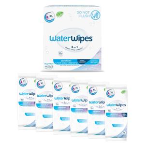 WaterWipes Sensitive Whole Body Cleansing Wipes, 99.9% Purified Water, XL Textured Wipes, Incontinence Care, Fragrance Free, 180 Count (30 Count (Pack of 6))