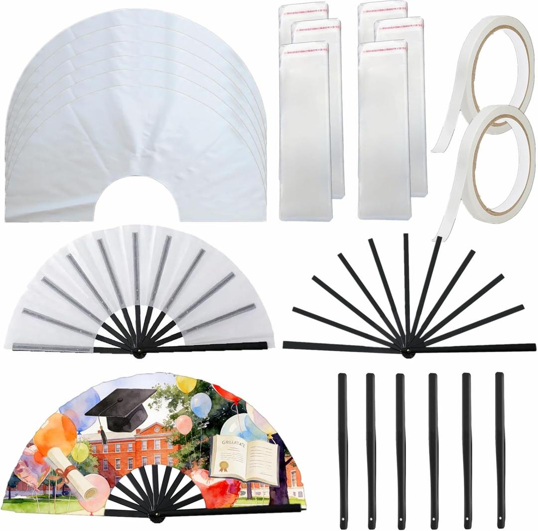 20pcs Sublimation Hand Fan Blanks Bulk, Fan Shaped Sublimation Fabric and Plastic Handle for DIY and Craft Folding Fan, Sublimation Beginners Gift for Line Dancing Weding Cooling and Graduate