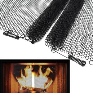 2 Pack Fireplace Mesh Screen Curtain,20x24 Spark Guard Chain for Hearth,Metal Fireplace Replacement Black Hanging Mesh Curtain Screens for Home Wood Burning Fireplace