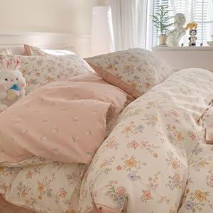 Bildenly Floral Duvet Cover King Size Pink White Floral Reversible Comforter Cover Set 3 Pcs Flower Botanical Pattern Soft Lightweight Microfiber Bedding Set with 2 Pillowcases