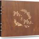 Creawoo 11 Mr&Mrs Wooden Guest Book Album Memory Keepsake for Wedding Anniversary Birthday with 80 Pages Blank Black Cardstocks - Available at Least 160 Pictures