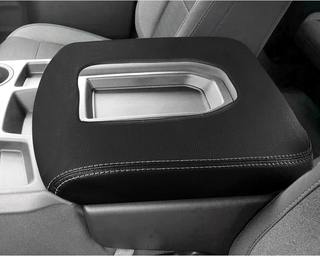 SENSHINE Armrest Cover for Chevy Silverado GMC Sierra Accessories 2019-2023 2024 Interior Accessories Center Console Cover Anti-Scratch Leather Armrest Decoration (Gray Stitches) (Style 2)