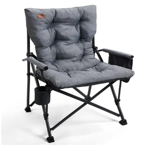 EVER ADVANCED Padded Oversized Folding Camping Chair for Adults, Heavy Duty Lawn Chair with Side Pockets, Portable Collapsible Quad Chair for Outside, Support Up to 500lbs, Grey