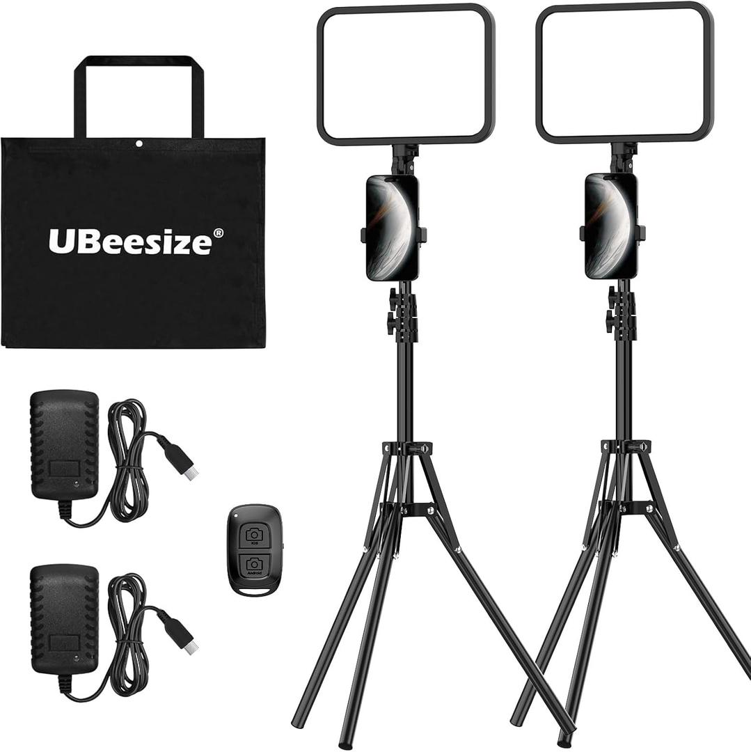 UBeesize 2-Pack LED Video Light Kit, 3000-6500K Dimmable Photography Studio Lights with Tripod Stand & Phone Holder, Video Recording & Streaming Lighting for Makeup, Gaming, YouTube