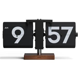 mooas Classic Modern Wood Big Flip Desk Clock (Black), Retro Vintage Analog Design Auto Flip Clock Table Clock Large Number Battery Powered, Ideal for Home Office School Hotel Caf