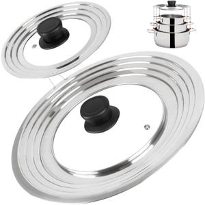 Universal Lids with Tempered Glass Top Fits 6, 7, 8 & 8.2, 9, 10, 11, 12, 12.5 Inch Cookware, Replacement Frying Pan Cover for Pots, Pans and Skillets, Cast Iron Lids for Space Saving