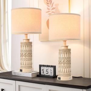 22IN Modern Ceramic Table Lamp Set of 2 White Lamps for Living Room Tall Bedroom Lamp Set Bedside Nightstand Lamps Set of Two Farmhouse Rustic Side Table Lamps for End Table Beige Desk Lamps