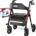 VOCIC Walkers for Seniors, Z21 Rollator Walker with Seat Supports 350lb, 8" Big Wheels for All Terrain, Ergonomic Arc Seat & 6" Ultra Backrest Foldable Walker, Dual Height Adjustment, Lightweight 2025 (Ruby Red)