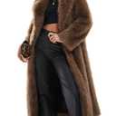 Flygo Womens Long Faux Fur Coats Winter Fluffy Open Front Luxury Overcoat Shaggy Lapel Long Sleeve Fuzzy Warm Cardigan Jacket(Brown-XL)