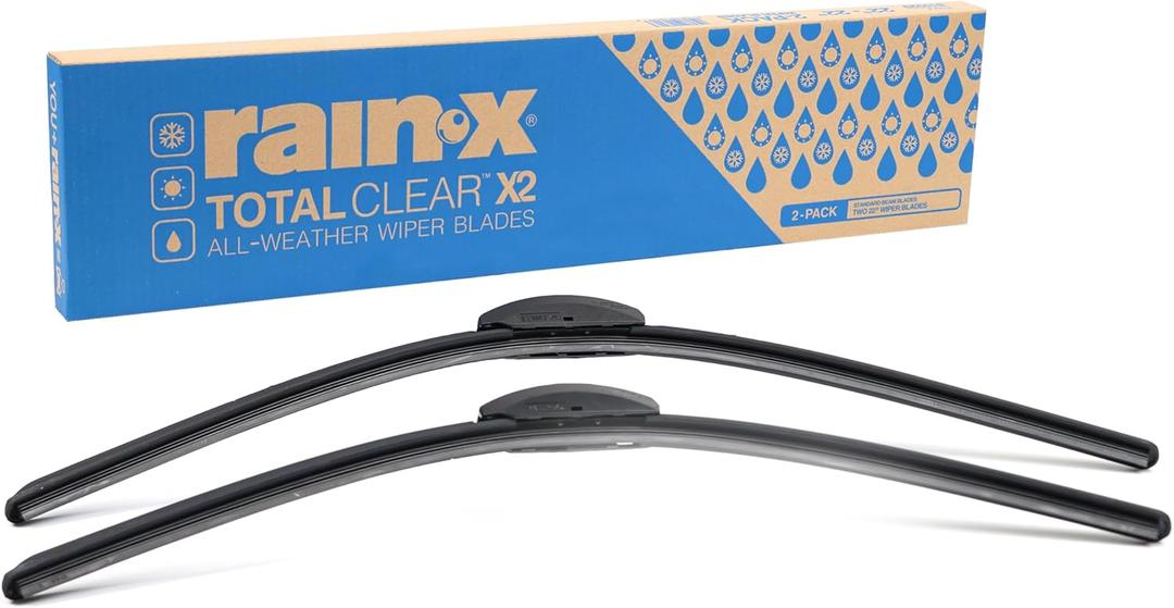 Rain-X 810329 Total Clear Beam Wiper Blades 22" & 22" Windshield Wipers for All-Weather Performance, Rubber Squeegee for Smooth Clean Wipe & Quiet Operation - 2 Pack Value (22" and 22")