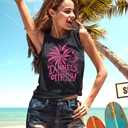 Tank Top for Women Sunset Coconut Tree Tank Beachy Party Vest Hawaiian Family Vacation Trip Sleeveless Tops (XL)