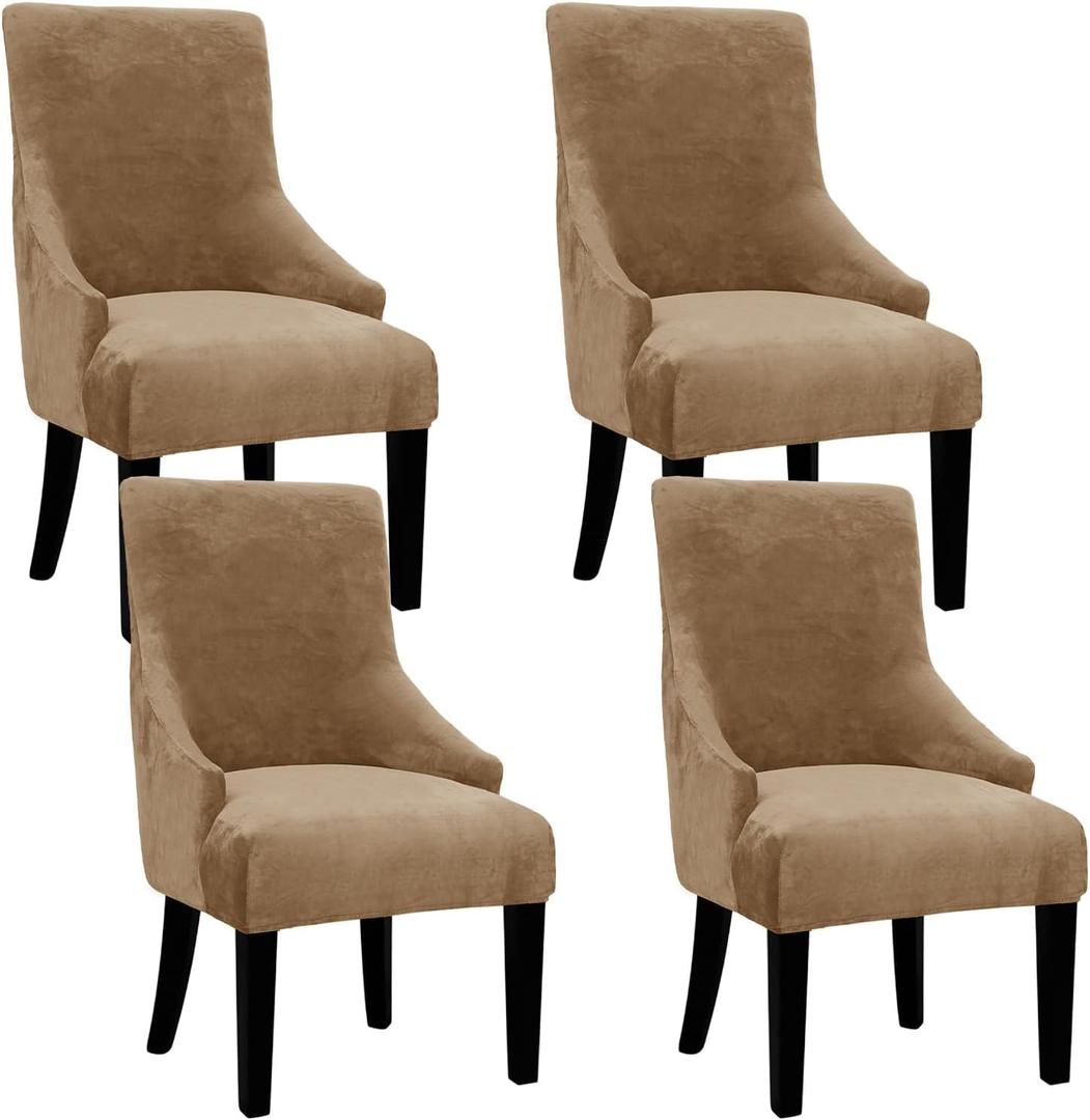 Velvet Wingback Dining Chair Cover Soft Stretch Accent Chair Cover Slipcover Thick Plush Wing Back Chairs Covers Furniture Protect Washable Chairs Protector Covers for Dining Room (Brown, 4) (Coffee)