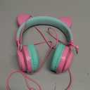 Riwbox CT-7 Cat Ear Bluetooth Headphones, LED Light Up Bluetooth Wireless Over Ear Headphones with Microphone and Volume Control for Travel/School/Smartphones/Laptop/PC/TV (Pink&Green)