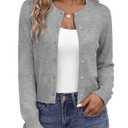 Zeagoo Cardigan Sweaters for Women Crewneck Cropped Shrug Long Sleeve Button Down Summer Cardigan Light Gray, Size S