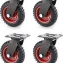 POWERTEC 6 Inch Caster Wheels Set of 4, Heavy Duty Swivel Plate Casters with Rubber Knobby Tread for Workbench, Dolly, Cart, Trolley, Wagon and Chicken Coop, Large Rubber Castor Wheels (17050-P4)