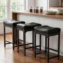 Bar Stools Set of 3, Counter Height Bar Stools for Kitchen Island, 24 Inch Black Saddle Backless Barstools, Counter Height Stools with Thick Saddle Seats & Metal Base, Black