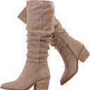 Women's Knee High Boots, Wide Calf Chunky Block Low Heel and Slouchy Pointed Toe Winter Long Boots for Women. (8.5, Beige Mf 961)