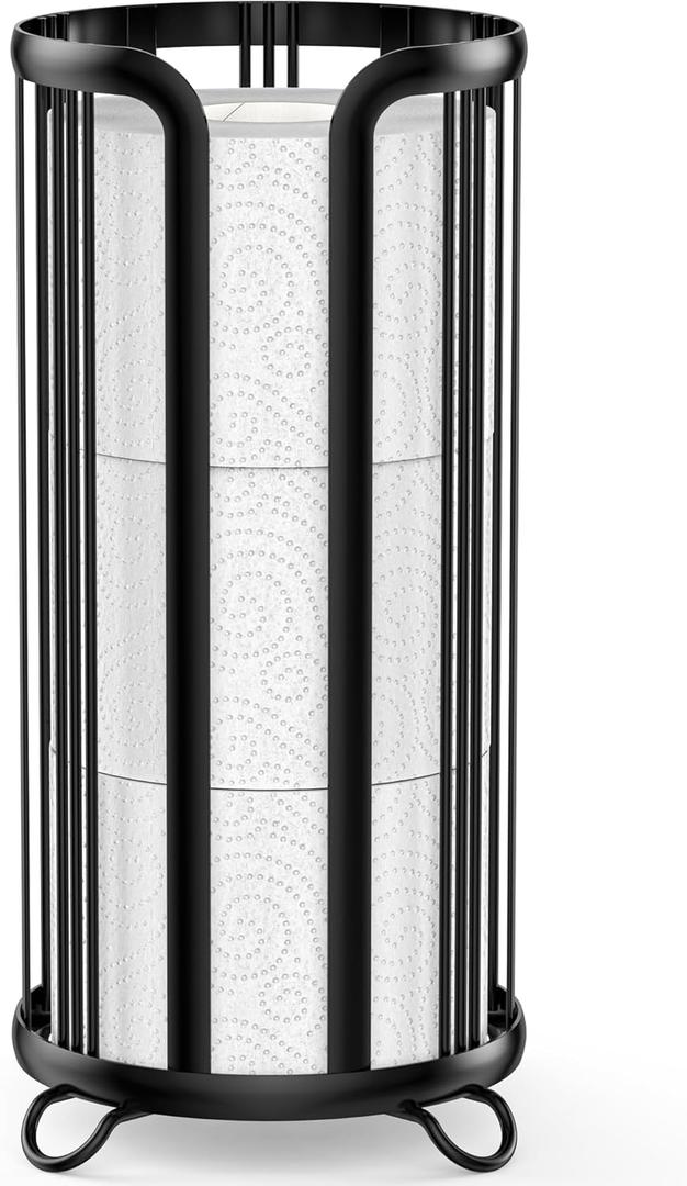 Toilet Paper Holder Stand, Freestanding Toilet Tissue Organizer, Minimalistic Storage Solution, Reserve Mega Rolls- Black