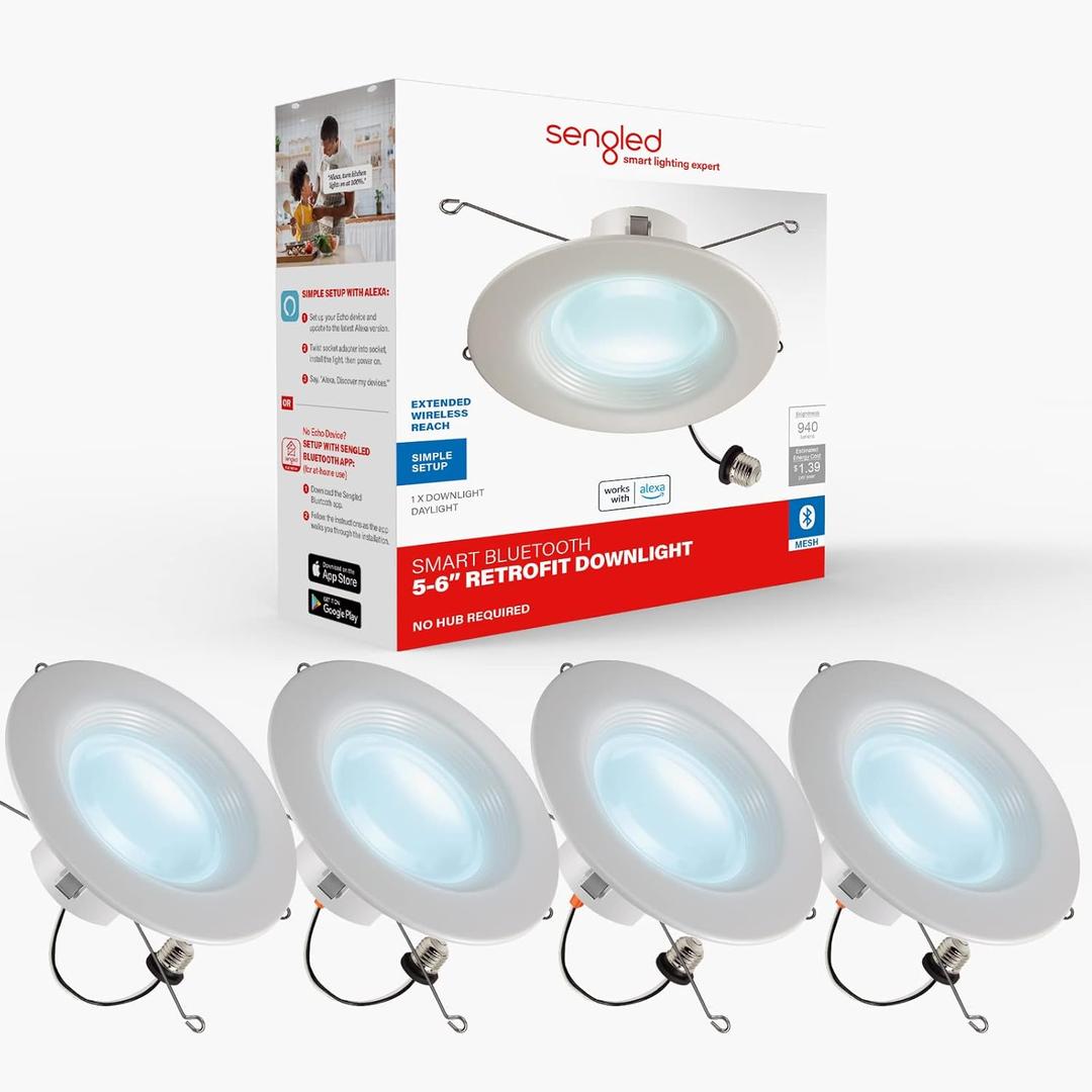Sengled Smart Recessed Lighting, 5/6 inch, S1 Auto Pairing with Alexa Devices, Led Lights, Smart Can Lights Retrofit Work with Alexa, Smart LED Downlight, Daylight 5000K, Conversion Kit, 4-Pack