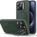 ESR for iPhone 15 Pro Case, MagSafe Silicone Case with Stand, MilitaryGrade Protection, Builtin Camera Stash Stand, Magnetic Phone Case for iPhone 15 Pro, Cloud Series,Green