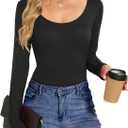 Amoretu Long Sleeve Tshirt Going Out Tops Crew Neck Plain Tee Shirt for Women Black Large