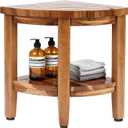 18" Teak Corner Shower Stool, 2-Tier Teak Shower Bench with Storage Shelf, Adjustable Non-Slip Feet, Natural
