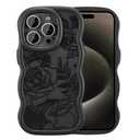 XIZYO for iPhone 15 Pro Max Case, Cute Wavy Floral Flower Rose Aesthetic, Curly Wave Frame Women Girls Matte TPU Bumper Shockproof Case, Matte Black